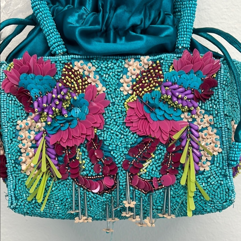 Playful Vibrant Blue & Purple Mini Beaded Bag 🩵 - Picture 3 of 11